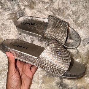 ANNA Glitter Crystal Slide Sandals in Silver